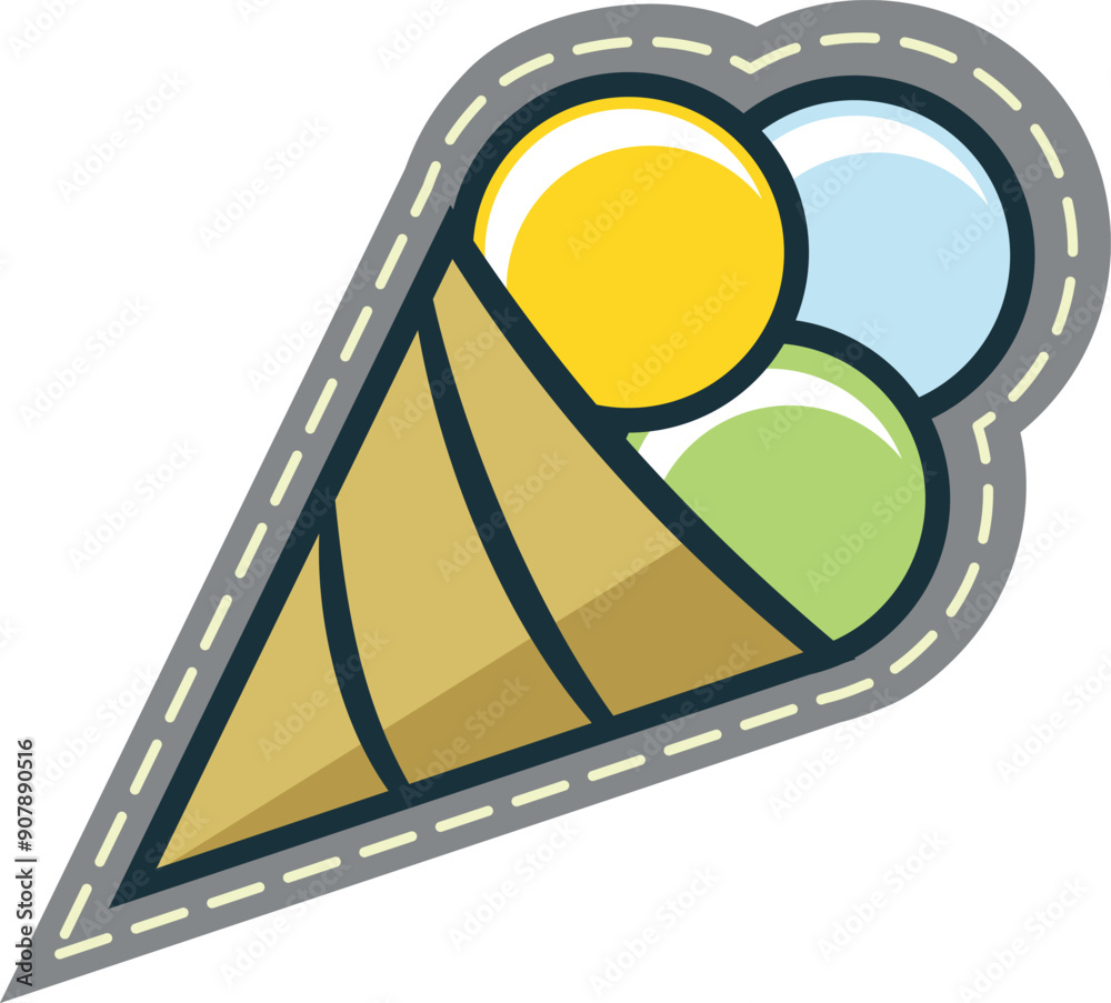 Sticker ice cream cone patch. summer dessert sticker