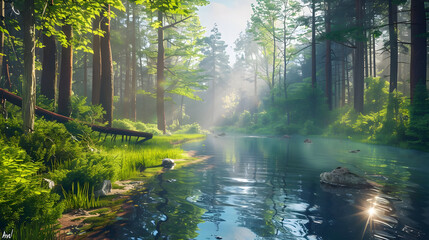 Obraz premium Forest River 3D Illustration