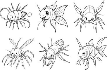 fish hand drawing coloring page and outline clipart vector design