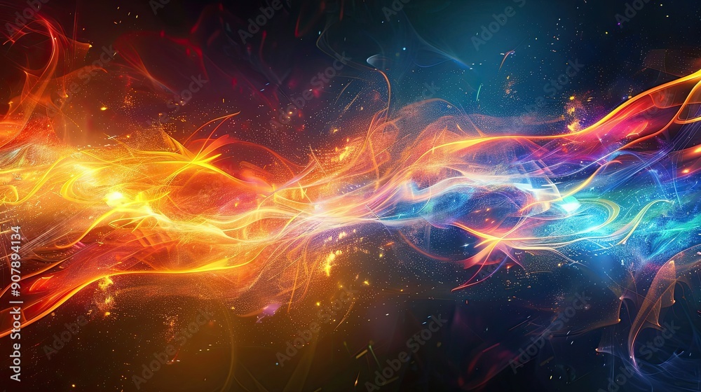 Poster vibrant abstract background with multicolor spectrum and glowing neon rays at night