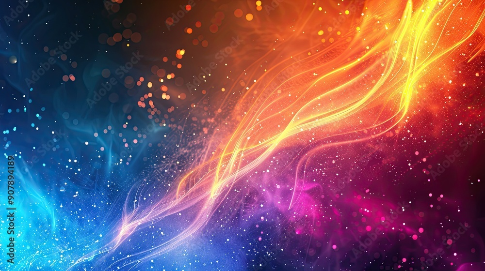 Aufkleber vibrant multicolor spectrum with neon orange and blue rays illuminating colorful glowing lines at ni