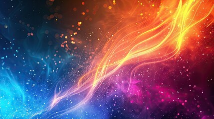 Fototapeta premium Vibrant Multicolor Spectrum With Neon Orange and Blue Rays Illuminating Colorful Glowing Lines at Night