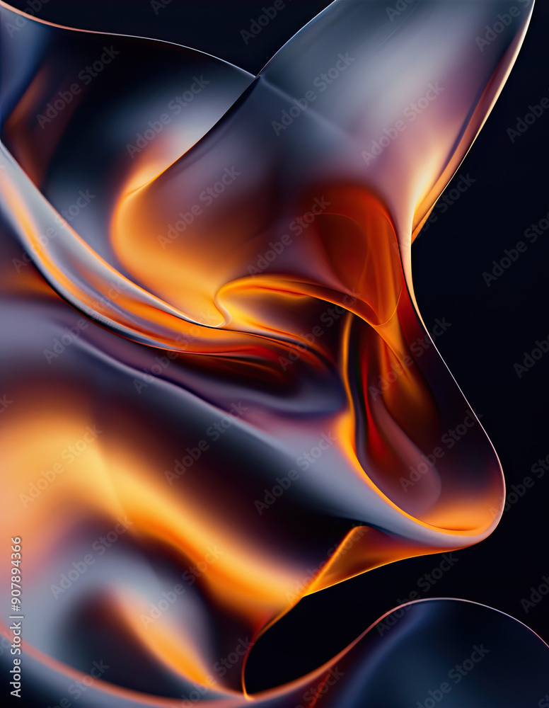 Aufkleber Flowing Curved Shapes Emphasizing Abstract Design Against Dark Backdrop in High-Definition Style