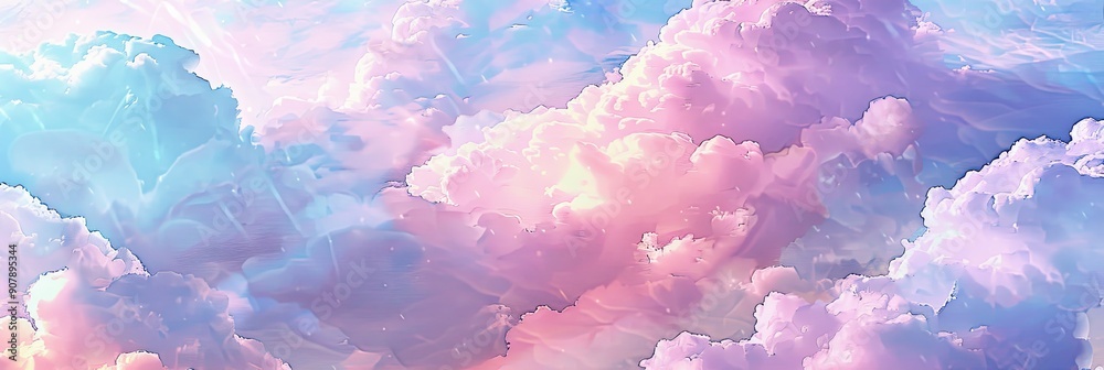 Poster pastel colored fluffy clouds in a soft sky at dusk with gentle hues