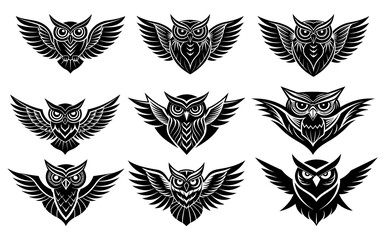 Vector art Silhouettes owl logo design in white background