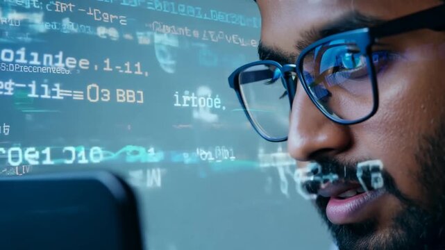 Focused Indian Developer Analyzing Code for Cybersecurity Solutions Generative AI