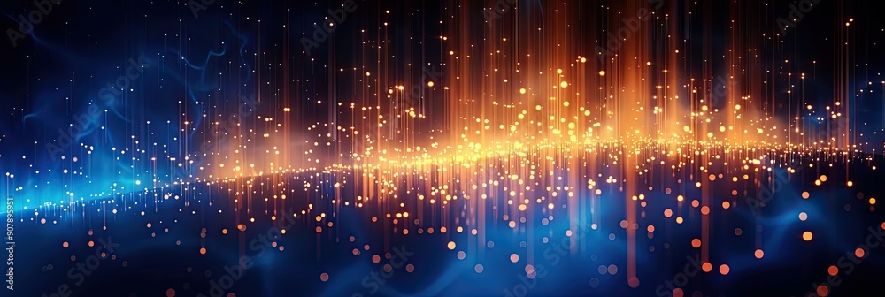 Poster Visualization of Pulsating Light Points in Horizontal Columns Against Dark Background