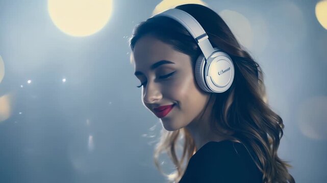 Silhouette of headphones surrounded by flowers. Concept: podcasts and spring playlists, harmony of music and nature, music streaming services