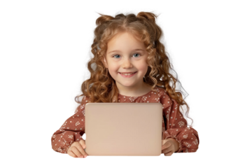 Happy Young Girl Using Laptop in Bright Room