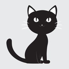 Minimalist Cute Black Cat Vector Illustration, A minimalist vector illustration of a cute black cat with big eyes and a simple design. Perfect for use in graphic projects, product design
