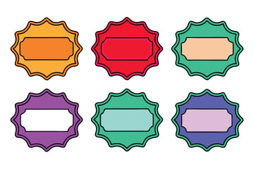 Six Colorful Star-Shaped Blank Badges with Black Outlines