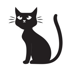 Minimalist Cute Black Cat Vector Illustration, A minimalist vector illustration of a cute black cat with big eyes and a simple design. Perfect for use in graphic projects, product design