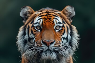 Naklejka premium Intense Tiger Gaze Against Solid Green Backdrop