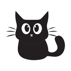Minimalist Cute Black Cat Vector Illustration, A minimalist vector illustration of a cute black cat with big eyes and a simple design. Perfect for use in graphic projects, product design