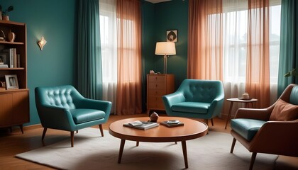 Scandinavian, mid-century style home interior design characterizes the modern living room, adding a touch of timeless elegance and sophistication