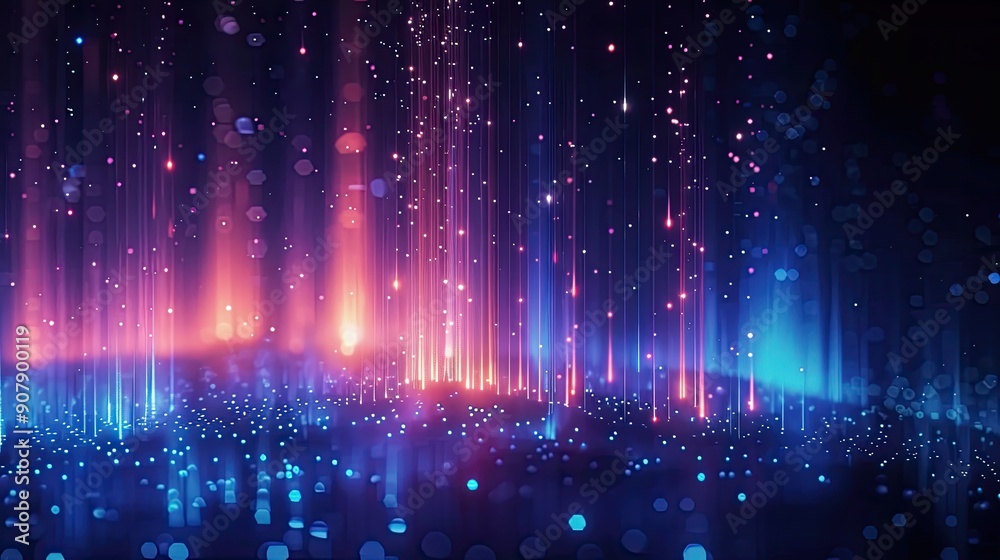 Poster Vibrant Data Visualization of Light Points Creating a Stunning Display Against a Dark Background
