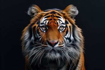 Fototapeta premium Elegant Tiger Portrait with Solid Black Backdrop