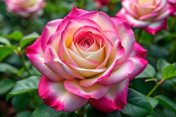 Obraz premium Vibrant pink and white bicolor rose blooms emit a sweet fragrance, ideal for everlasting cut-flower arrangements, adding elegance and charm to any setting.