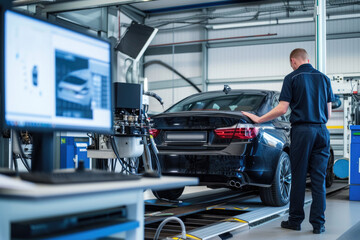 Modern Car Inspection Station with Diagnostics