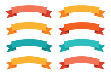 Collection of Eight Colorful Curved Ribbons with Pointed Ends