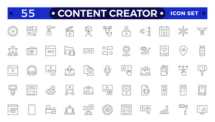 Content creator icon set. Modern thin line style of love social media related icons: passion, creator, celebrity, and more. Pictograms and infographics for mobile