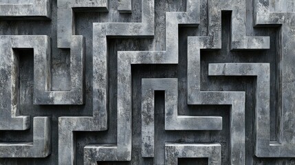 Abstract Concrete Maze Pattern - A close-up of an abstract concrete maze pattern with intricate geometric shapes and textures, creating a modern and industrial design.
