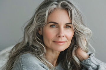 Fototapeta premium Reading Beautiful beautiful mature middle-aged woman 60 years old with healthy skin.