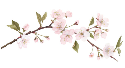 Obraz premium Watercolor Illustration of a Delicate Cherry Blossom Branch with Soft Pink Flowers
