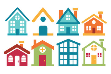 Colorful Cartoon Illustration of Eight Different Houses