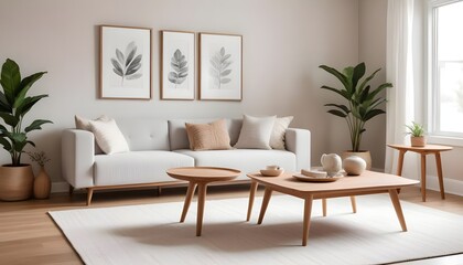 Fototapeta premium In the modern living room with minimalist interior design, rustic accent pieces enhance the ambiance