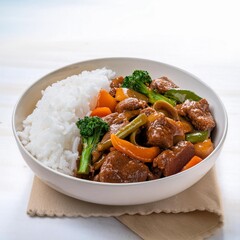 Fototapeta premium beef stir fry with rice