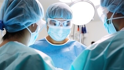 Surgical team in the operating room performing surgery on a patient. Medical professionals working together during a surgical procedure.