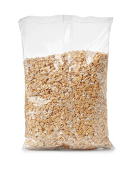 Dry rolled oatmeal in transparent plastic bag