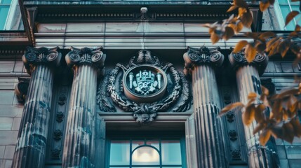 Ornate Building Facade with Coat of Arms.