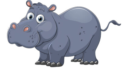 Fototapeta premium Cute cartoon hippo with big eyes and a friendly smile, perfect for children's books and playful designs. Isolated on transparent background.