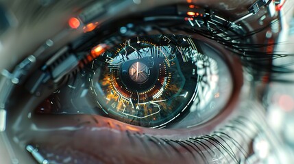 Superb Digital Surveillance, Extreme Close-Up of Robotic or Bionic Eye with Advanced Circuitry