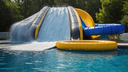 A water slide that falls into the pool