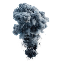 Dramatic explosion cloud rising with dense smoke and debris, suitable for action scenes, military themes, and disaster illustrations. Isolated on transparent background.