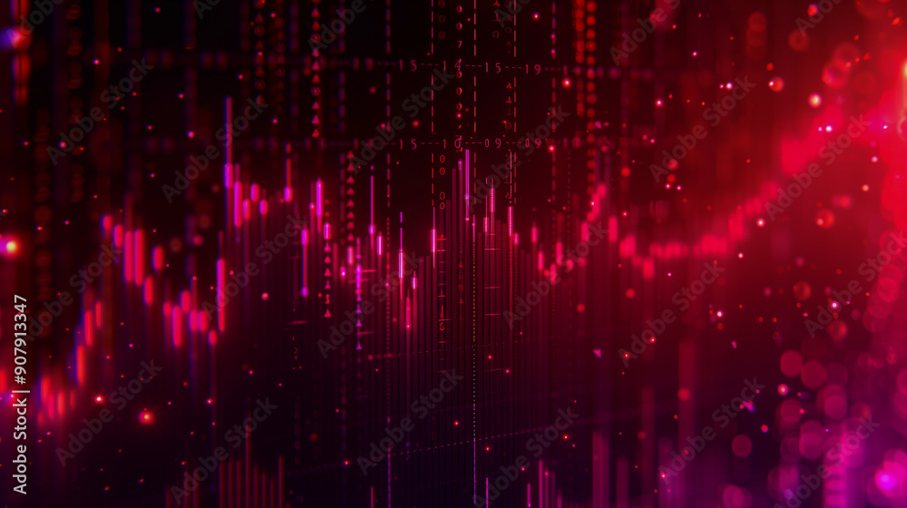 Fototapete abstract digital data flow in red..