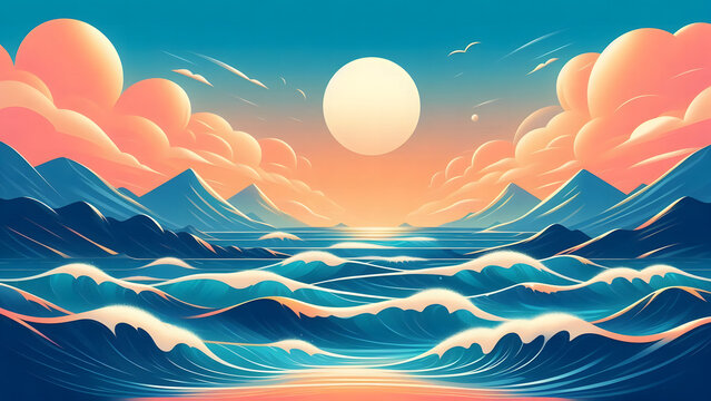 beautiful seascape blue water with rolling waves.