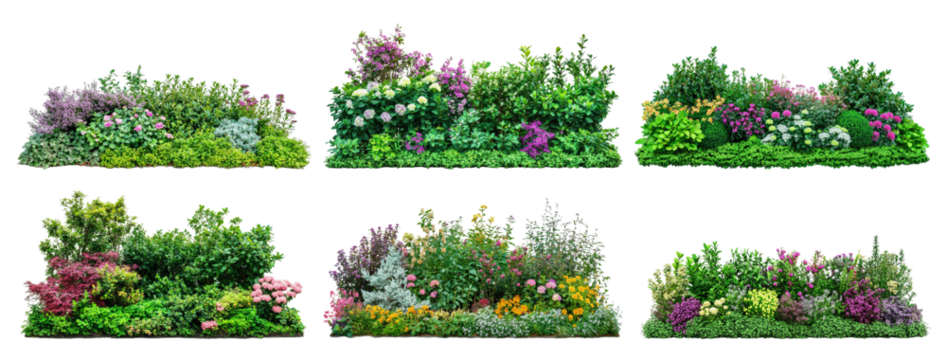 Vibrantly colored flower beds feature diverse plants blooming under bright natural light, showcasing an array of textures and patterns