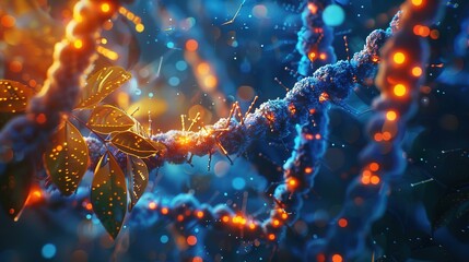 Superb A neonlit depiction of a DNA molecule symbolizing the intersection of genetics and technology