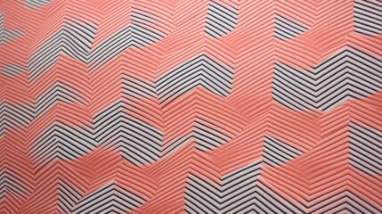 Modern Geometric Pattern with Striped Zigzags and Chevrons in Coral and Dark Tones