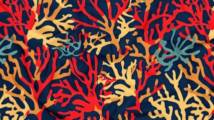 Colorful Abstract Coral Reef Pattern on Dark Blue Background