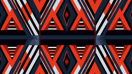 Abstract Geometric Seamless Pattern: Vibrant Red, Blue & White Interlocking Shapes