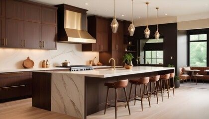 Fototapeta premium A luxury domestic kitchen has elegant wooden design