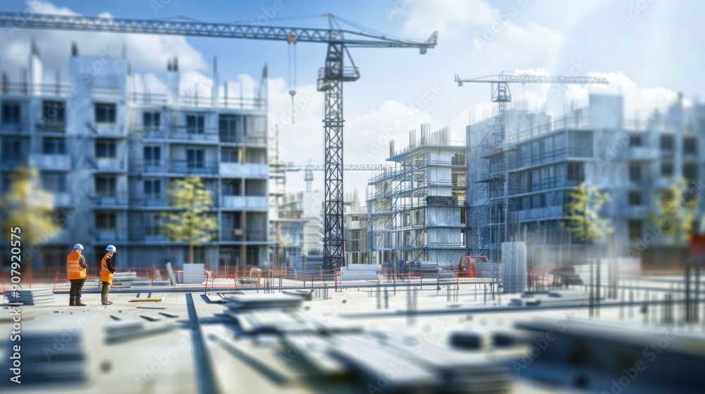 Wall mural generate a photo realistic image of a construction project team strategizing budget adjustment metho
