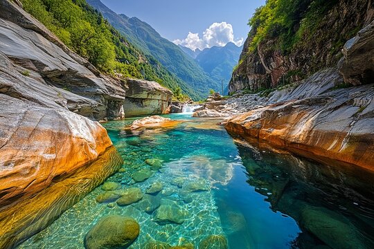 Kristallklares Bergfluss im Verzascatal (KI)