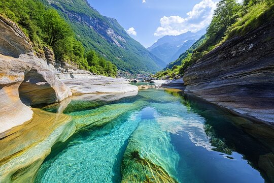 Kristallklares Bergfluss im Verzascatal (KI)