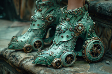 Fototapeta premium Modern futuristic design of avant-garde shoes as a concept idea for making a fashion collection.
